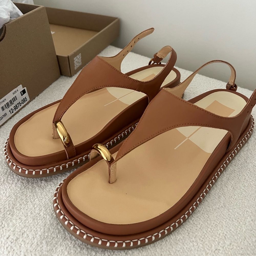 Dolce Vita Stefan Saddle Leather Slingback Thong Sandals with Gold Accent